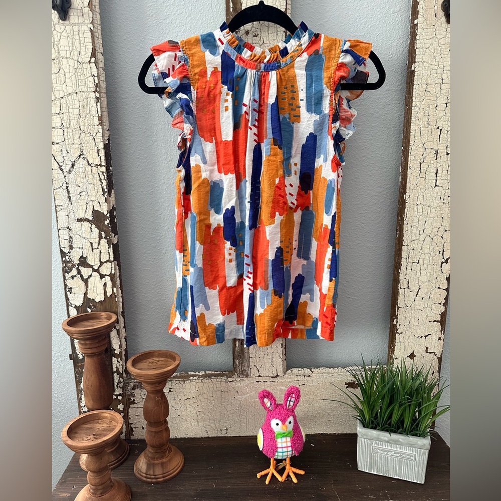 THML Orange and Blue Abstract Blouse
